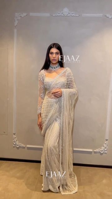 Ejaaz Couture, Net Saree Blouse Designs, Reception Saree, Saree Wearing Styles, Reception Outfit, Indian Outfits Lehenga, Indian Bride Outfits, Fashionable Saree Blouse Designs, Fancy Sarees Party Wear