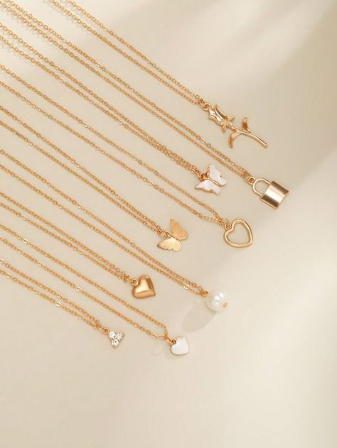 9pcs Vintage Fashionable Heart Shaped Faux Pearl & Butterfly & Flower & Multi-Element Pendant Charm Necklace Set For Women, Daily Party Jewelry GiftI discovered amazing products on SHEIN.com, come check them out! Jewelry Shein, Locket Necklaces, Pearl Butterfly, Butterfly Flower, Butterfly Flowers, Party Jewelry, Locket Necklace, Set For Women, Jewelry Party