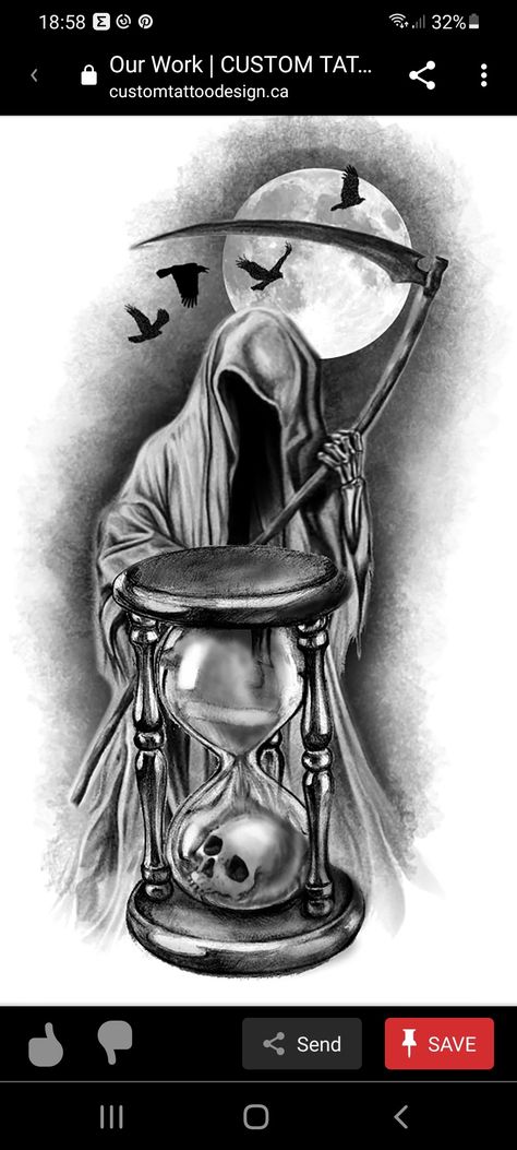 Tattoo Grim Reaper, Tattoo Clock, Clock Tattoo Sleeve, Grim Reaper Drawing, Apocalypse Tattoo, Reaper Drawing, Gotik Tattoo, Evil Skull Tattoo, Skull Art Tattoo