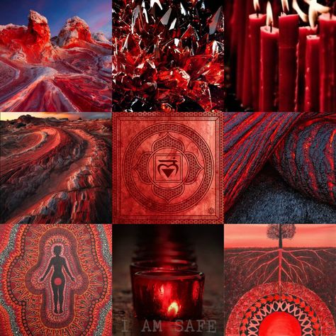 Chakras - Root Chakra Muladhara . All pics found on pinterest Root Chakra Colors, Red Chakra Aesthetic, Root Chakra Aesthetic Wallpaper, Red Root Chakra, Root Chakra Wallpaper, Root Chakra Aesthetic, Chakra Painting Ideas, Root Chakra Art, Chakra Aesthetic