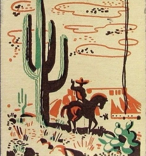 cowboy Motif Art Deco, Wilde Westen, Western Wall Art, Matchbox Art, Bd Comics, Cowboy Art, Western Design, Arte Inspo, Arte Popular