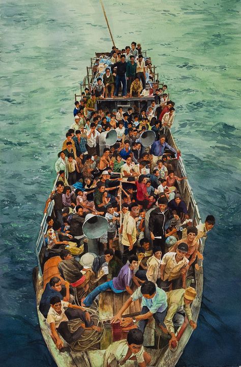 Boundaries Borders And Edges Art, Refugee Artwork, Refugees Poster, Refugees Photography, Refugees Illustration, Style Scape, Refugee Art, Refugee Boat, Refugees Art