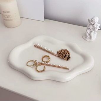 BIGPIPI Ceramic Jewelry Tray Dish for Ring Key Trinket, Cute Cloud Shape Decorative Jewelry Plate Holder for Women Gift (Bright White) Jewelry Trays, Room Decor Aesthetic, Cloud Shape, Ceramic Tray, Cloud Shapes, Plate Holder, Decor Aesthetic, White Jewelry, Jewelry Tray