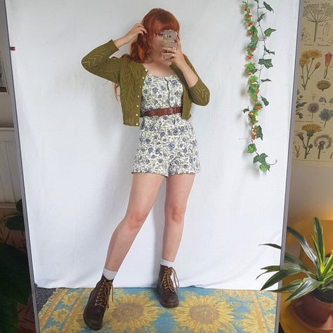 Look what I just found on Depop 🙌  https://depop.app.link/nooNPKr5yY Summer Outfits Artsy, Cottagecore Shorts Outfit, Feminine Lesbian Style, Lesbian Outfits Feminine, Artsy Style Outfits, French Tuck, Lesbian Fashion, Cottagecore Outfits, Boho Chic Outfits