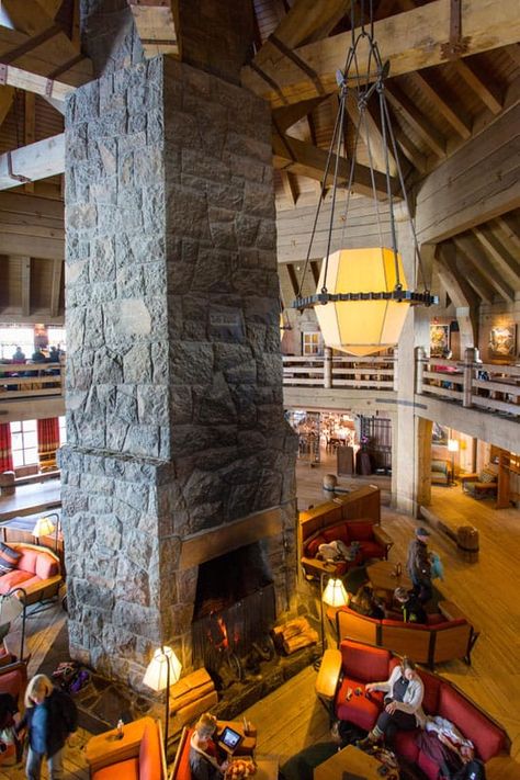 Interior of Timberline Lodge on Mount Hood in the Cascade Mountains, Oregon, USA - Northwest Travel Magazine Lodge Fireplace Decor, Ski Lodge Fireplace, Ski Lodge Interior, Ski Lodge Aesthetic, Winter Ski Lodge, Lodge Fireplace, Lodge Aesthetic, Unique Vacation Rentals, Mt Hood Oregon