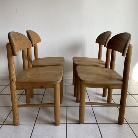 Listed on VNTG.com: Brutalist untreated Pine chairs from Rainer Daumiller, 1970s | #vntg #vintage Pine Dining Room, Pine Dining Chairs, Pine Chairs, Danish Dining Chairs, Wooden Dining Chairs, Wood Dining Chairs, Table Storage, Solid Pine, Dining Room Chairs