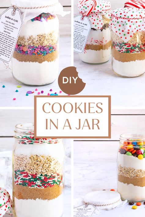 Treat your friends with homemade cookie mix gift jars. They will love making their own homemade warm and delicious cookies in a jar. Baking In A Jar Gift, Pint Size Mason Jar Cookie Recipes, Mason Jar Cookie Mix Recipe, Mason Jar Baking, Pantry Mixes, Mason Jar Gifts Recipes, Cookie Mix Jar, Cookie Mix In A Jar, Mason Jar Cookies Mix