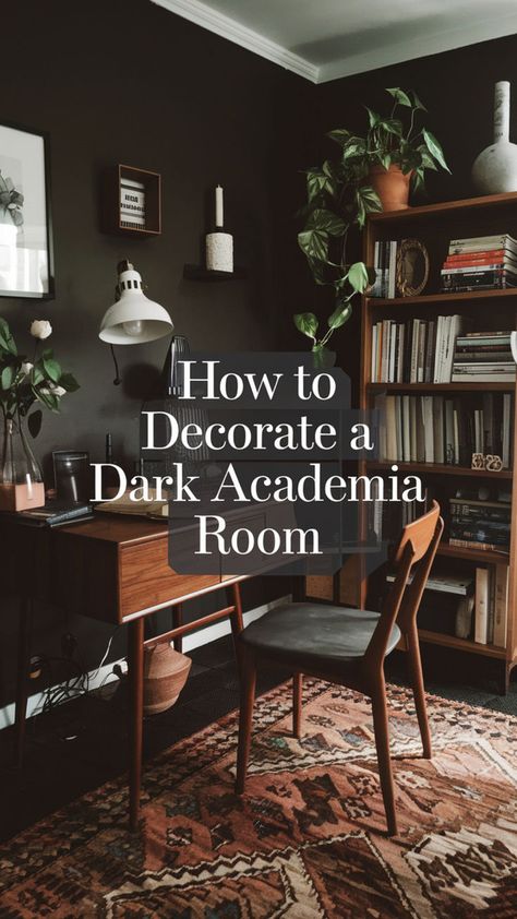 Start with rich tones, antique decor, and a Dark Academia desk for writing and reflection. Layer textures with elegant curtains, plush rugs, and vintage furniture. 🕯️📚 Add old books, candles, and brass accents to evoke an intimate, scholarly feel. Embrace dim lighting to create a moody ambiance. Let every piece tell a story of elegance and intellect. 🌿 #DarkAcademiaRoomIdeas #DarkAcademiaInteriorDesign #DarkAcademiaAestheticDesk #DarkAcademiaHouseDecor #MoodyHomeOffice #DarkAcademiaStudyRoom Goth Home Office, Dark Academia Office Decor, Dark Academia Curtains, Dark Moody Library, Dark Academia Crafts, Moody Academia, Academia Desk, Dark Academia House, Dark Academia Desk