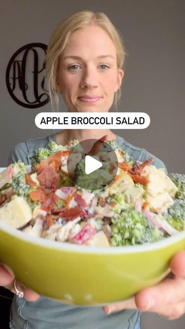 Andrea on Instagram: "Apple Broccoli Salad  Grab a large bowl and add: 12 oz raw broccoli chopped into bite size pieces  2 honey crisp apple cubed and chopped 1/2 cup sunflower seeds 1/2 cup sweetened dried cranberries  8 strips bacon cooked and crumbled  1/2 a red onion chopped Mix all well  For your dressing add to a small bowl: 1/2 cup mayonnaise  1/2 cup sour cream  2 TBSP of apple cider vinegar  2 TBSP honey Pepper to taste Mix well  Add your dressing to your salad and mix well. Top with more crumbled bacon.  Enjoy!!!" Brocolli Apple Salad Recipes, Broccoli Honey Crisp Apple Salad, Honey Crisp Apple Salad, Broccoli Salad With Apples, Broccoli Apple Salad, Apple Broccoli Salad, Honey Crisp Apple, Broccoli Salad Bacon, Honey Crisp