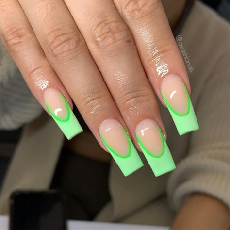 Green French Tip, Green Acrylic Nails, Green French, Hairstyles And Haircuts, French Tip Acrylic Nails, Work Nails, Simple Acrylic Nails, Short Square Acrylic Nails, Acrylic Nails Coffin Pink