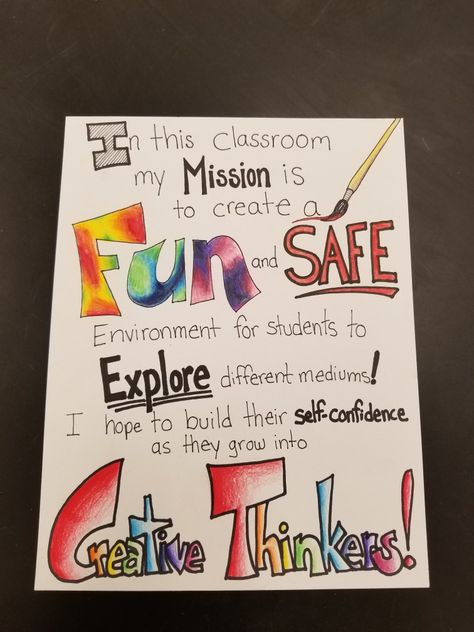 Art teacher mission statement Teacher Mission Statement, Classroom Mission Statement Examples, Class Drawing Ideas, Classroom Mission Statement, Class Mission Statement, Crayon Themed Classroom, Class Drawing, Mission Statement Examples, Art Teacher Resources