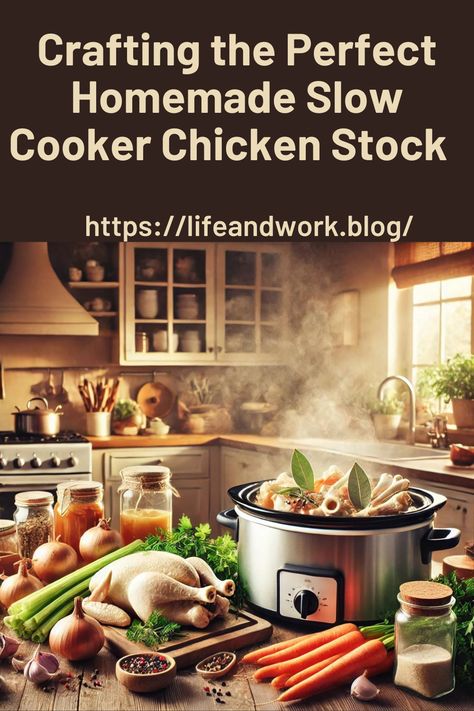 Crafting the Perfect Homemade Slow Cooker Chicken Stock Refrigerator Jam, Chicken Stock Recipe, Homemade Chicken Stock, Slow Cooker Recipe, Easy Slow Cooker Recipes, Soups Stews, Easy Slow Cooker, Whole Chicken, Liquid Gold