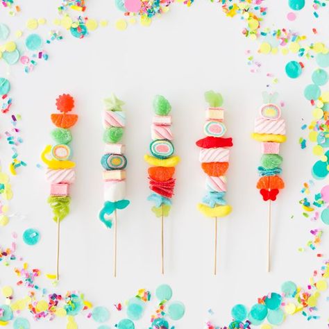 Is it just me or are candy kabobs kinda EVERYWHERE right now? At Oh Happy Day we decided to try our hand at them and were bummed to discover that they are harder than expected to get right! However, a Candy Kabobs, Candyland Birthday, Oh Happy Day, Kids Party Food, Bake Sale, Colorful Candy, Party Treats, Candy Party, Candy Buffet