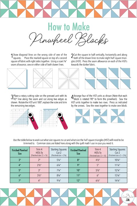 Pinwheel Block Tutorial - She Quilts Alot Pinwheel Quilt Pattern, Pinwheel Quilt Block, Quilting Math, Pinwheel Block, Sewing Quilts, Half Square Triangle Quilts, Quilt Care, Pinwheel Quilt, Quilt Block Tutorial