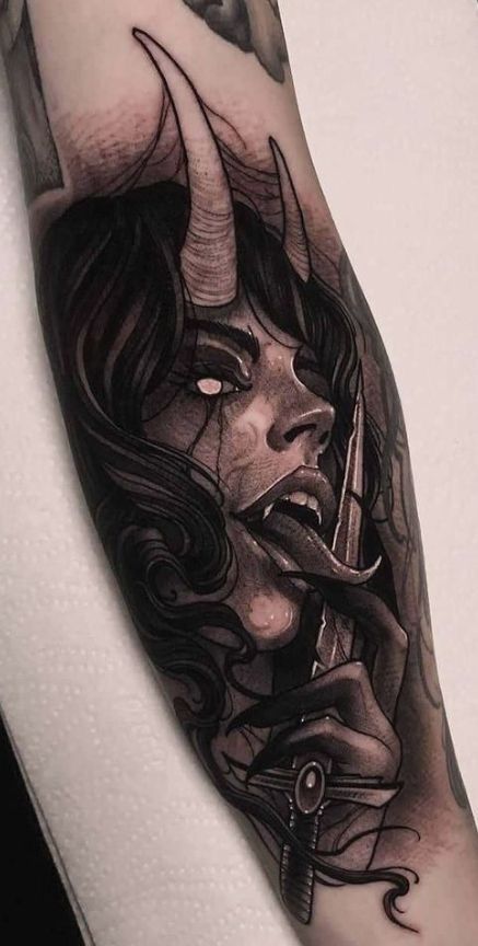 Yourself Tattoo, Design Quiz, Gotik Tattoo, Satanic Tattoos, Evil Tattoos, Demon Tattoo, More Tattoo, Scary Tattoos, Upper Arm Tattoos