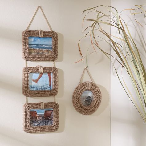 Diy Rope Design, Diy Decoration Ideas, Wall Picture Frame, Rope Wall, Rope Projects, Rope Frame, Rope Decor, Rope Diy, Diy Photo Frames