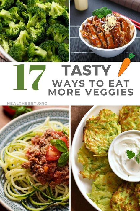 There are easy ways to use and reuse veggies that make it easy to add more vegetables to your diet. Get 17 ways and recipes to eat more veggies here. Fresh Vegetable Recipes, Veggie Diet, Eat More Veggies, Eat More Vegetables, Roasted Root Veggies, Roasted Beet Salad, Vegetable Soup With Chicken, More Veggies, Eat Veggies