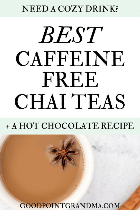 If you like to drink tea in the winter months as I do then you will love these caffeine-free chai tea options! I gave up caffeine when I became pregnant with my first child. It was hard weaning myself off of three cups of coffee a day but now I feel incredible and will never drink caffeine again! These caffeine-free chai teas are a wonderful option for those of us who don't drink caffeine regularly! Plus I couldn't help but share my favorite hot chocolate recipe this winter! #caffeinefree #tea Chai Tea Without Black Tea, Decaf Tea Recipes, Caffeine Free Hot Drinks, Caffeine Free Drinks, Te Chai, Chai Latte Recipe, Decaf Tea, Chai Tea Recipe, Hot Drinks Recipes