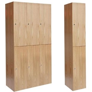 Wooden Club Lockers- Double Tier - Hallowell Wood Lockers, Wooden Lockers, Home Lockers, Plywood Interior, Oak Plywood, Gym Lockers, Metal Lockers, Medical Office, Themed Room