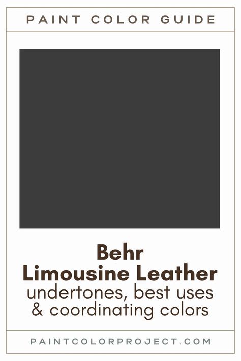 Looking for the perfect black paint color for your home? Let’s talk about Behr Limousine Leather and if it might be right for your home! Limousine Leather Paint Behr, Black Behr Paint Color, Best Black Behr Paint, Behr Limousine Leather Black, Limousine Leather Behr Paint, Paint House Black, Behr Equivalent To Tricorn Black, Black Garnet Behr, Black Paint Colors Behr