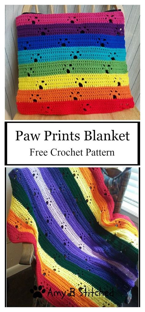 Paw Prints Afghan Blanket Free Crochet Pattern Afghan Patterns, Motifs Afghans, Beau Crochet, Confection Au Crochet, Crocheted Blanket, Crochet For Beginners Blanket, Crochet Blanket Afghan, Crochet Simple, Crochet Patterns Free Blanket