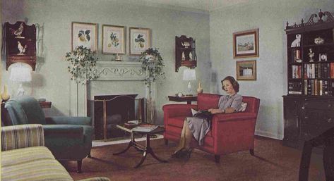 40s Living Room, 1930 Apartment, 40s Architecture, 1950 Living Room, 1940 Interior Design, 1920 Cottage, 1940 Home Decor, 1940s Living Room, 1940s Interior Design