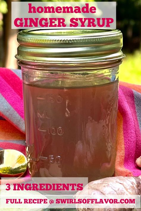 Ginger Syrup is an easy recipe for a flavored simple syrup that you can use to flavor coffee, tea, cocktails and recipes. An easy simple syrup recipe made with just 3 ingredients! Ginger Syrup Recipe Homemade, Syrup Recipe Homemade, Ginger Syrup Recipe, Flavored Simple Syrup, Blueberry Simple Syrup, Staple Recipes, Homemade Ginger Ale, Simple Syrup Recipe, Strawberry Simple Syrup