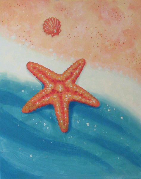 Starfish Drawing, Starfish Painting, Ocean Art Painting, Starfish Art, Canvas Art Painting Acrylic, Beach Drawing, A Level Art Sketchbook, Canvas Drawing, Simple Canvas Paintings