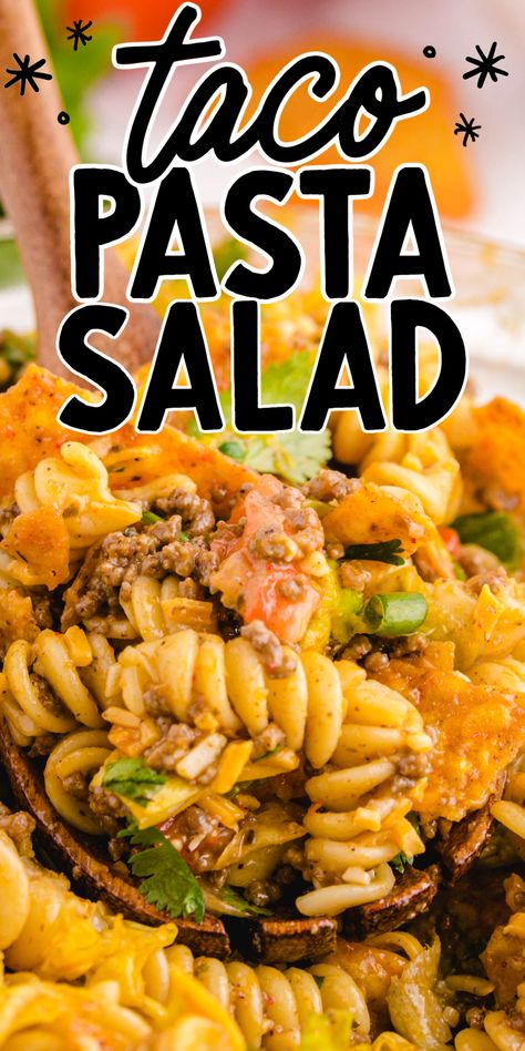 taco pasta salad being scooped Easy Taco Salad Recipe, Taco Pasta Salad, Taco Salad Recipe, Taco Toppings, Cold Pasta Salad Recipes, Summer Eats, Taco Salad Recipes, Easy Pasta Salad Recipe, Best Pasta Salad