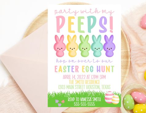 Peeps Birthday Party, Egg Hunt Birthday Party, Peeps Printable, Easter Flyers, Easter Party Invite, Bday Themes, Easter Birthday Party, Easter Festival, Easter Invitations