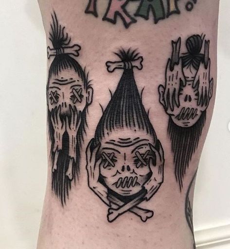 Voodoo Tattoo, Sick Tattoo, Scary Tattoos, Speak No Evil, Creepy Tattoos, No Evil, Dark Tattoo, Black Ink Tattoos, Dope Tattoos