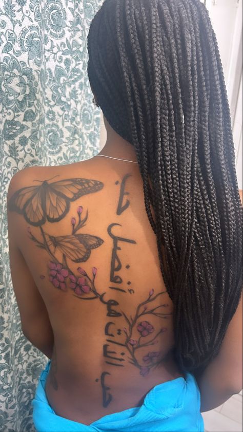 Spinal Tattoo With Butterflies, Feminine Art Tattoos, Tattoo Ideas Female Meaningful Shoulder, Black Women Spine Tattoo, Middle Neck Tattoos Women, Unique Neck Tattoos Women, Athletic Tattoos, Half Sleeve Tattoos For Men Lower Arm, Women Back Tattoos Spine