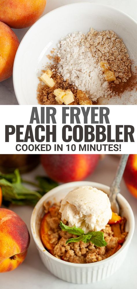 Air Fryer Peach Cobbler, Healthy Peach Dessert, Healthy Peach Cobbler, Gluten Free Peach Crisp, Healthy Peach Crisp, Healthy Peach Recipes, Gluten Free Peach Cobbler, Easy Peach Crisp, Fresh Peach Recipes