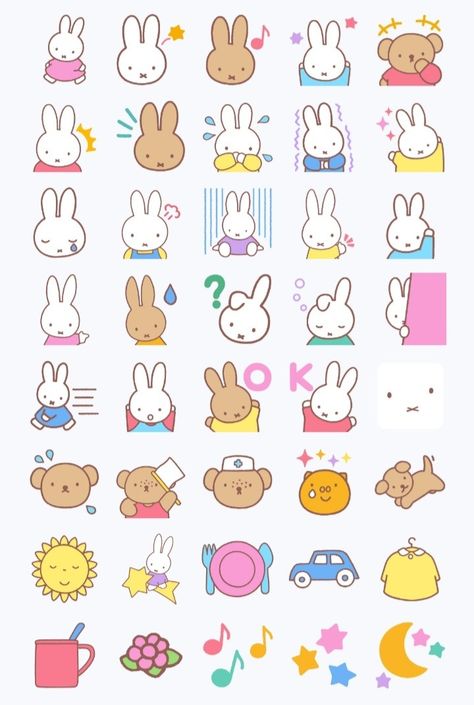 Miffy Emoji, Miffy Sticker Sheet, Miffy Stickers Printable, Miffy Sticker Printable, Miffy Printable, Miffy Illustration, Sanrio Paper Craft, Miffy Sticker, Sanrio Paper