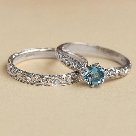 Blue Wedding Rings Sets His And Hers, Engagement Ring Pair, Engagement Ring Sets His And Hers, Engagement Rings Pair, Celtic Engagement Rings Vintage, Traditional Wedding Rings Set, Wedding Ring Aquamarine, Aquamarine Wedding Ring Set, Vintage Bridal Sets Rings