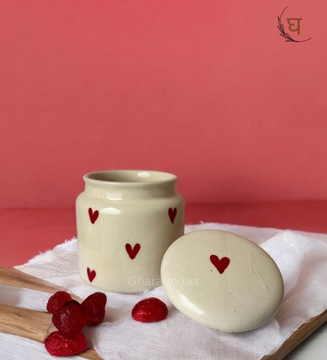 New drop!! ♥️ Limited pieces! Little Hearts Cookie Jar❣️ Height: 4.5 inches Colour: Off white Material: Ceramic Shop now at Gharaundaa.com🔗 #ceramicjar #ceramicjars #kitchenfinds #kitchendecor #ceramicvase #ceramicvases #homedecorlovers Pottery Cookie Jar, Clay Jar Ideas, Heart Pottery, Pottery Heart, Clay Jar, Ceramic Cookie Jar, Pottery Jar, Ceramic Jar, Ceramic Shop