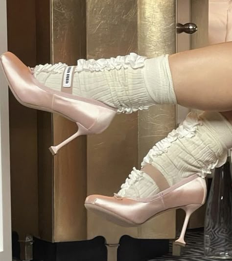 Miu Miu Ballet Heels, Miu Miu Ballet, Miu Miu Heels, Ballet Heels, Ballerina Heels, Miu Miu Shoes, Socks And Heels, Cute Heels, Ballet Pumps