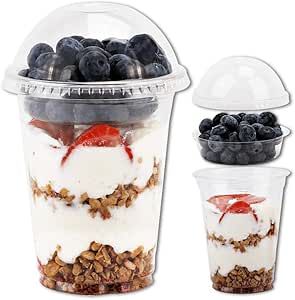 Aatriet 12 oz Clear Plastic Parfait Cups with Insert 3.25oz & Dome Lids No Hole - (20 Sets) Yogurt Fruit Parfait Cups, for Dips and Veggies, Take Away Breakfast and Snacks. No Leaking Cereal Parfait, Fruit Parfait Cups, Banana Pudding Dip, Coffee Frappuccino, Yogurt Parfaits, Granola Parfait, Parfait Cups, Vegetable Dip, Fruit Parfait