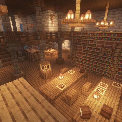 Minecraft Cute Town Ideas, Library Minecraft Ideas Outside, Minecraft Railing Ideas, Minecraft Dining Hall, Minecraft Inside House, Library Minecraft Build, Minecraft Interior Design Medieval, Minecraft Medieval Library, Minecraft Houses Inside