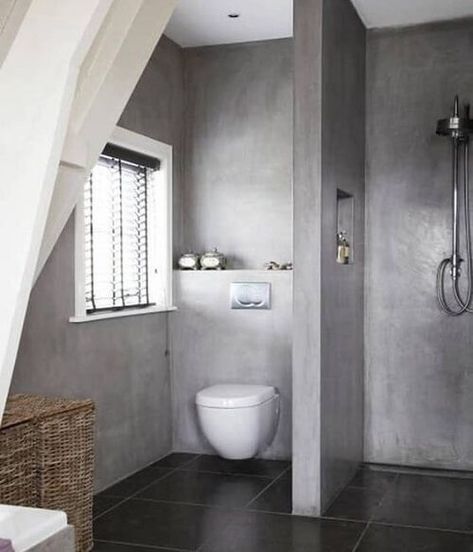 Concrete Bathroom Design, Drømme Bad, Bilik Air, Concrete Bathroom, Bad Inspiration, Bad Design, Bathroom Renos, Dream Bathroom, Laundry In Bathroom