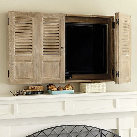 clever ideas for hidden wall mounted televisions Tv Wall Cabinet, Hide Tv, Deco Tv, Camper Remodeling, Pinterest Living Room, Tv Mounted, Tv Fal, Cotswold Cottage, Tv Wall Cabinets