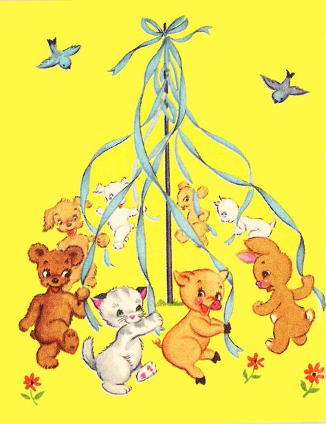 My Vintage Mending: Internet Finds May Day Illustration, May Day Art, Maypole Illustration, Circle Dance, Bear Dogs, Poster Cute, Flower Poster, May Days, Happy May