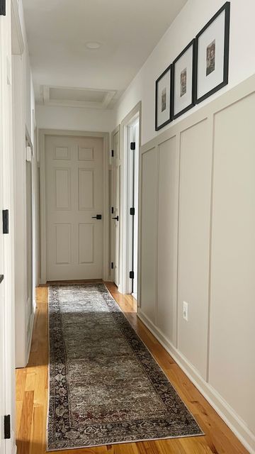 Board And Batten Hallway, Hallway Makeover, Kitchen 2024, Narrow Hallway Decorating, Diy House Renovations, Upstairs Hallway, Hallway Design, Flooring Inspiration, Board And Batten