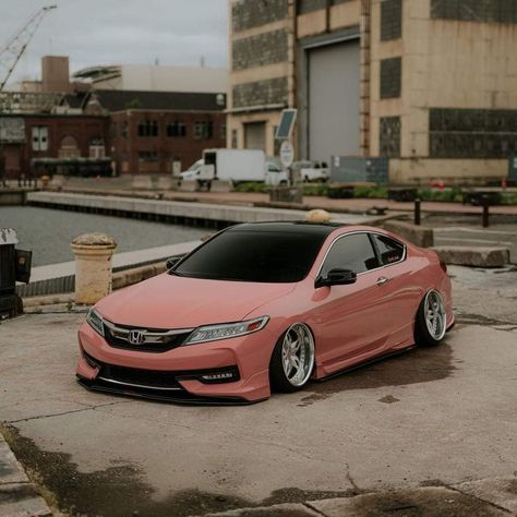 Honda Accord Coupe Modified, Pink Honda Accord, Lowered Cars, Honda Accord Custom, Honda Accord V6, Car Spray, Pink Car Accessories, Honda Accord Sport, Honda Accord Coupe