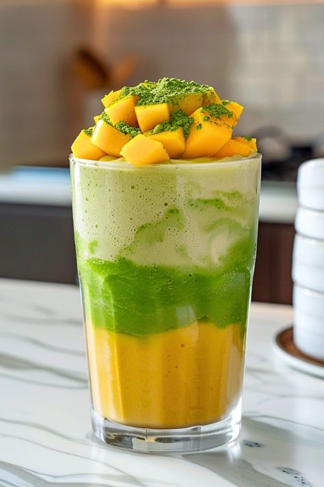 Matcha Green Tea Mango Smoothie - A Perfect Way to Energize Your Day! Jasmine Milk Tea Recipe, Matcha Mango, Moroccan Mint Tea Recipe, Mango Matcha, Mint Tea Recipe, Milk Thistle Tea, Mango Green Tea, Licorice Tea, Turmeric Tea Recipe