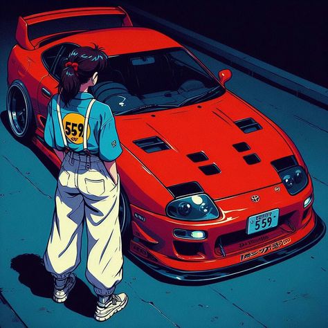 Car Anime Pfp, Supra X Anime, Anime Car Wallpapers, Anime Car Aesthetic, Supra Anime, Japan Cars Aesthetic, Jdm Cars Aesthetic, Supra Art, Jdm Anime Wallpaper