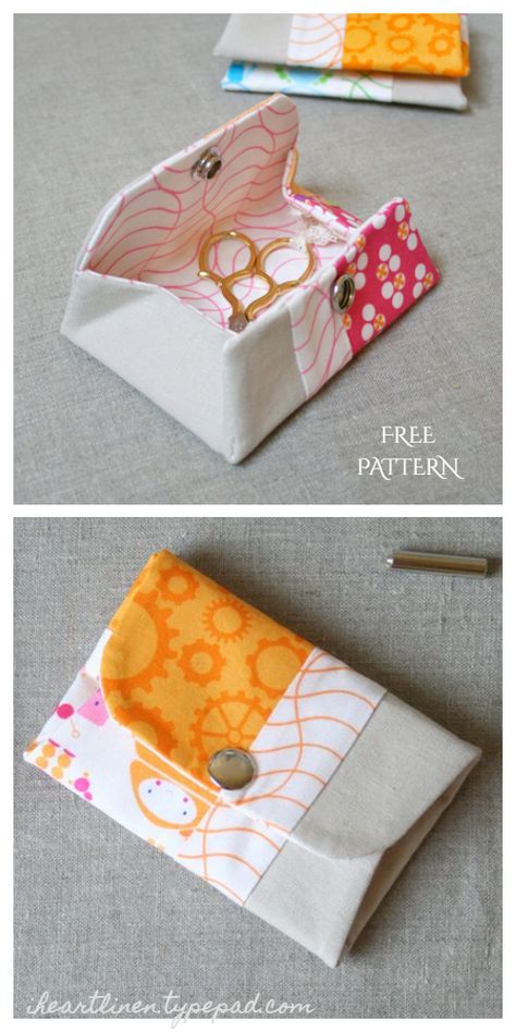 DIY Fabric Snappy Coin Purse Free Sewing Pattern | Fabric Art DIY Hand Sewn Pencil Case, Free Wallet Sewing Patterns Simple, How To Sew A Small Bag, Free Coin Purse Pattern, Scissor Pouch Pattern Free, Small Coin Purse Pattern Free Sewing, Girly Sewing Projects, Coin Purse Pattern Free, Diy Coin Purse Pattern