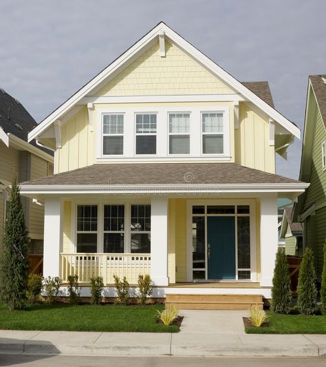 Yellow Exterior House Colors, Yellow Vinyl Siding, Siding Ideas Exterior, Yellow Siding, Yellow House Exterior, Exterior Front Door Colors, White Farmhouse Exterior, Exterior House Siding, Siding Ideas