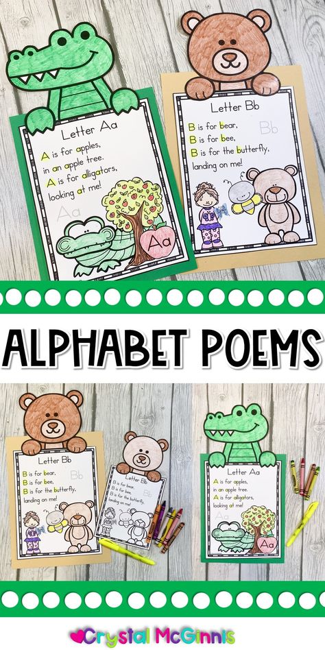 Alphabet Poems with Animal Craft Toppers | Kindergarten Creations Abc Letter Crafts, Book Crafts For Kindergarten, Letter Chants For Preschool, K Is For Kindness Preschool, Alphabet Crafts For Preschoolers, Pre K Letter Crafts, J Preschool Crafts, Alphabet Theme Preschool, Letter T Crafts For Kindergarten