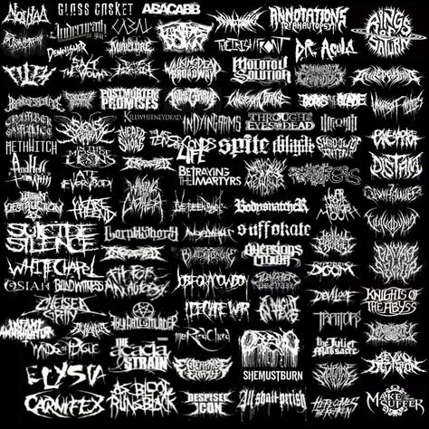 Black Metal Patches, Types Of Metal Music, Core Aesthetics List, Deathcore Aesthetic, Deathcore Wallpaper, Metalcore Aesthetic, Mcr Logo, Band Names Ideas, Bands Wallpaper